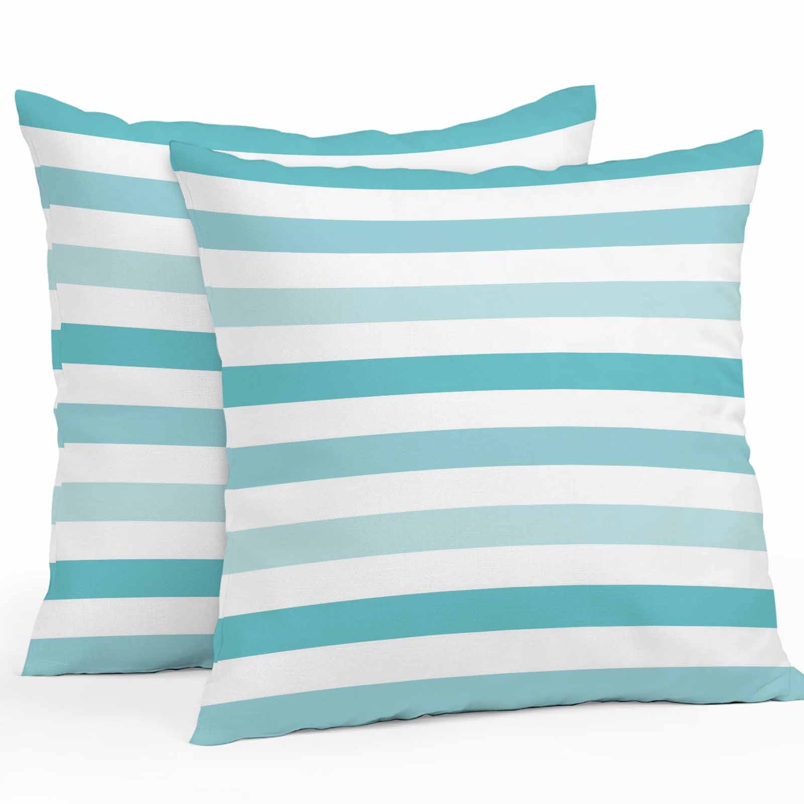 Aqua Green White Striped Outdoor Pillow Covers Set of 2 Modern Minimalist Abstract Lines Waterproof Throw Pillow Case Decorative Square Cushion Cover for Patio Couch Garden Balcony, 24"x24"
