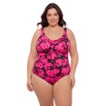 thumbnail image 1 of Aqua Green Women's Plus Size Cinched V-Neck Shirred One Piece, Fleurette Pink, 3X, 1 of 4