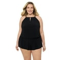 thumbnail image 1 of Aqua Green, Women's Plus Size Keyhole Blouson Romper, Black, 3X, 1 of 4
