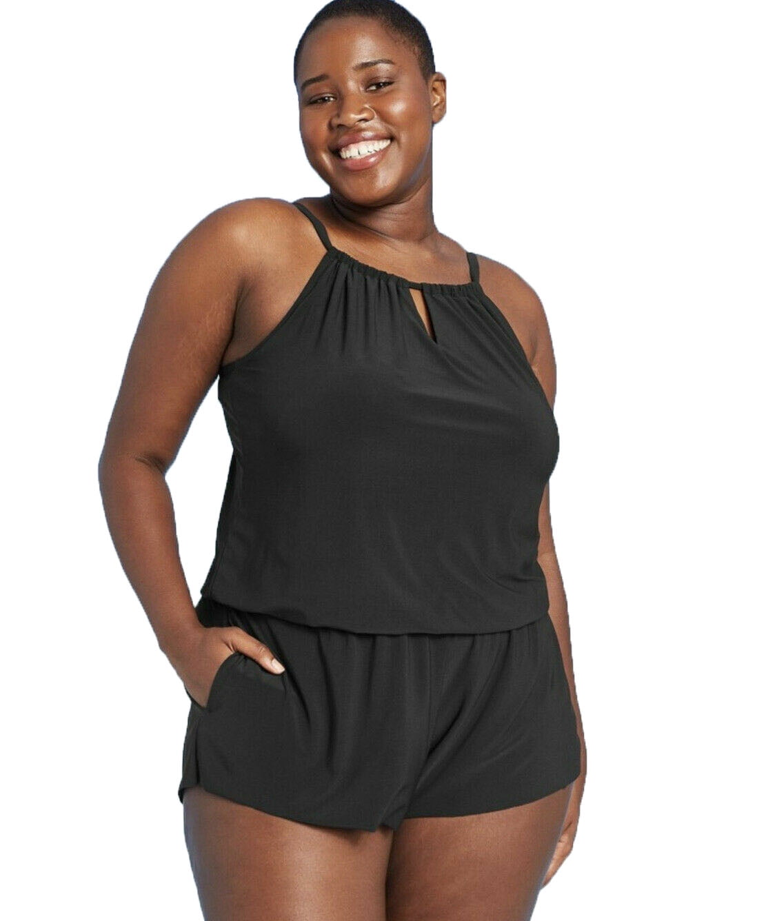 Halter Neck Swim Romper Black