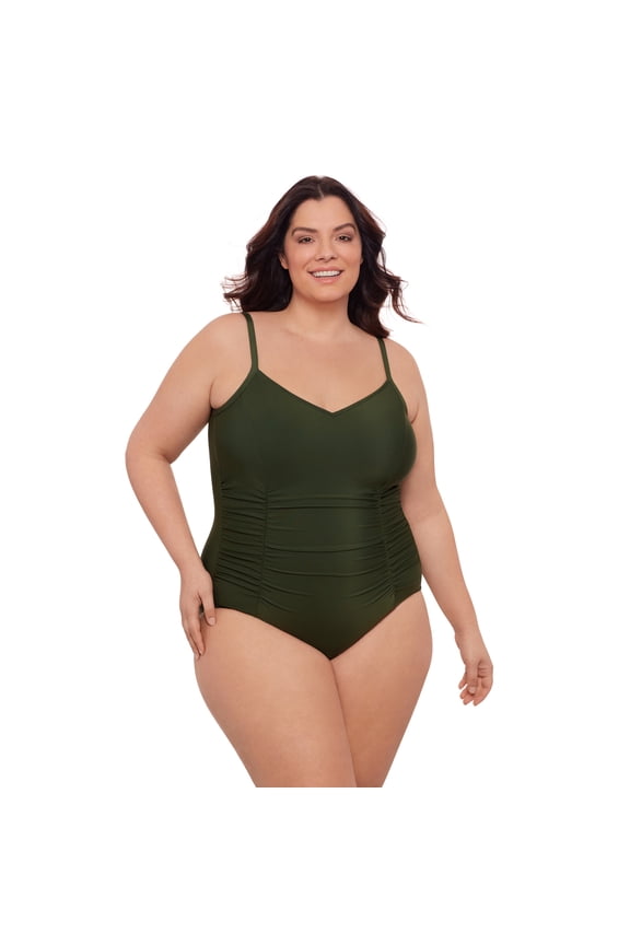 , Women's Plus Size Princess Seam Shirred One Piece, Malachite Green, 1X