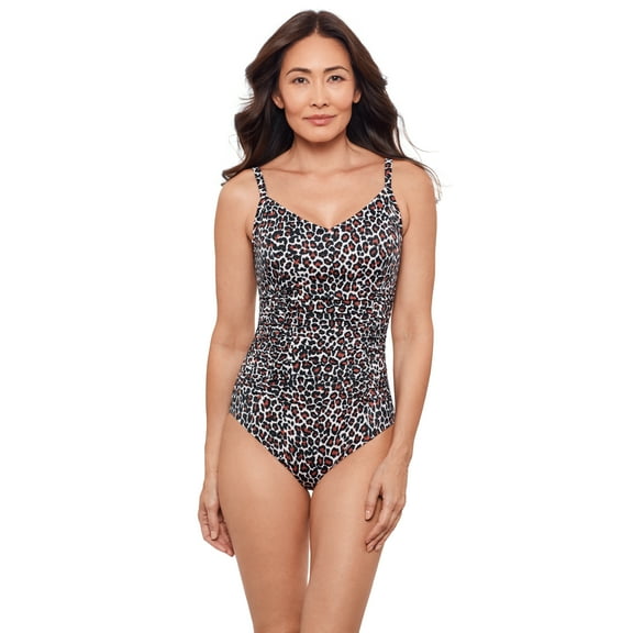 Aqua Green, Women's Princess Seam Shirred One Piece, Seeing Spots Brown, Medium