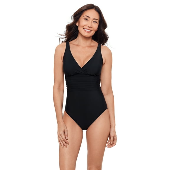 Aqua Green, Women's Surplice Trim Overlay One Piece, Black, Small