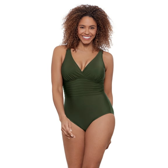 Aqua Green, Women's Surplice Trim Overlay One Piece, Malachite Green, Medium