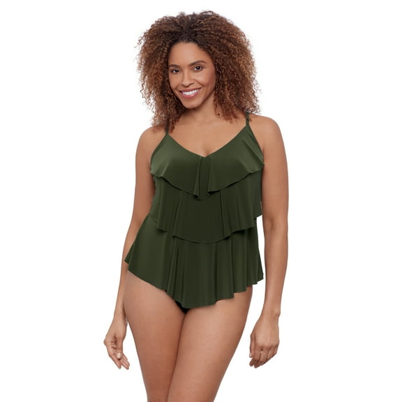 Aqua Green, Women's Triple Tier Tankini, Malachite Green, Medium