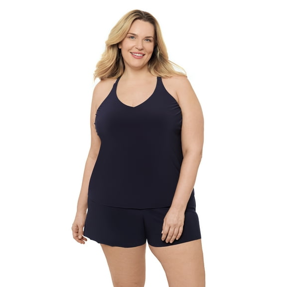 Aqua Green, Women's Plus Size Y-Back Tankini, True Navy Blue, 1X