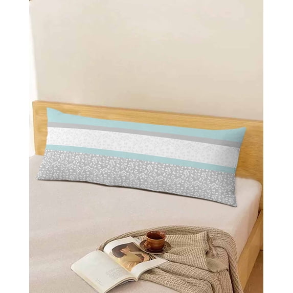 Aqua Grey Body Pillow Covers, Chic Garden Floral Stripe Embroidery Design Soft Throw Pillow Cases with Invisible Zipper, Decorative Pillowcase Pillows Protectors for Sofa Bed Couchair 20"x54"