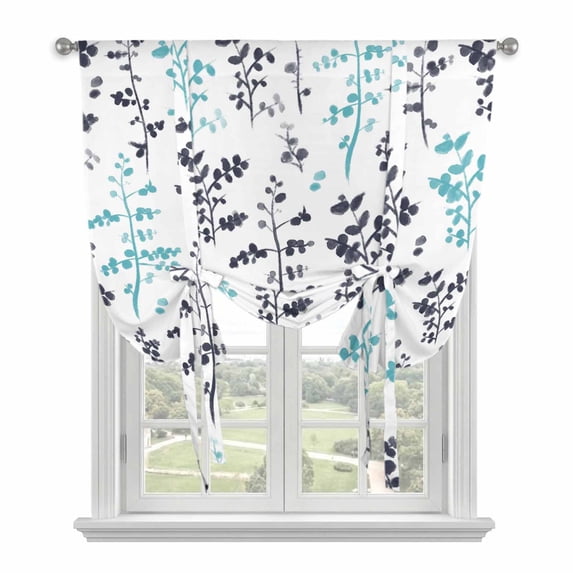 Aqua Grey Botanical Balloon Curtains for Living Room/French Door, Watercolor Spring Floral Summer Leaf Tie Up Curtains 63 Inch Length Energy Saving Kitchen Curtains Shades for Windows 42"x63"