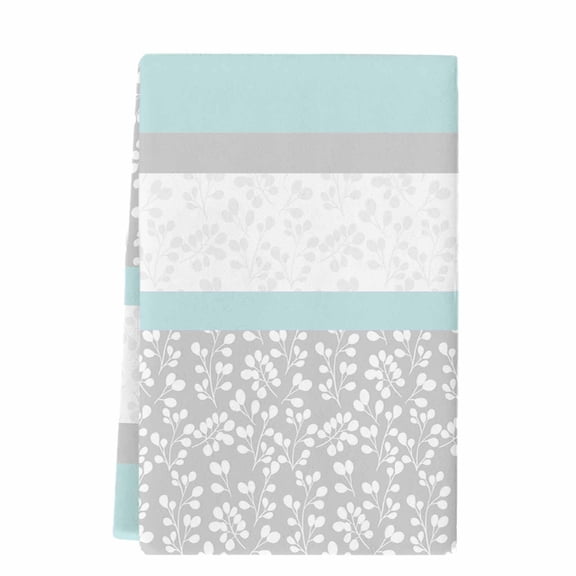 Aqua Grey Microfiber Kitchen Towel, Chic Garden Floral Stripe Embroidery Design Soft Absorbent Dish Towels, Quick Drying Washable Dishcloths for Kitchen Cleaning, Drying Dishes, 18x28 Inches