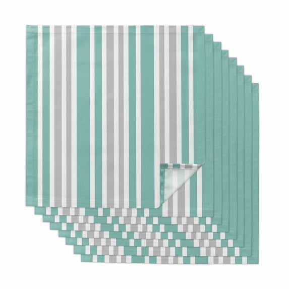 Aqua Grey Stripe Cloth Napkins, Farmhouse Minimalist Striped Washable ...