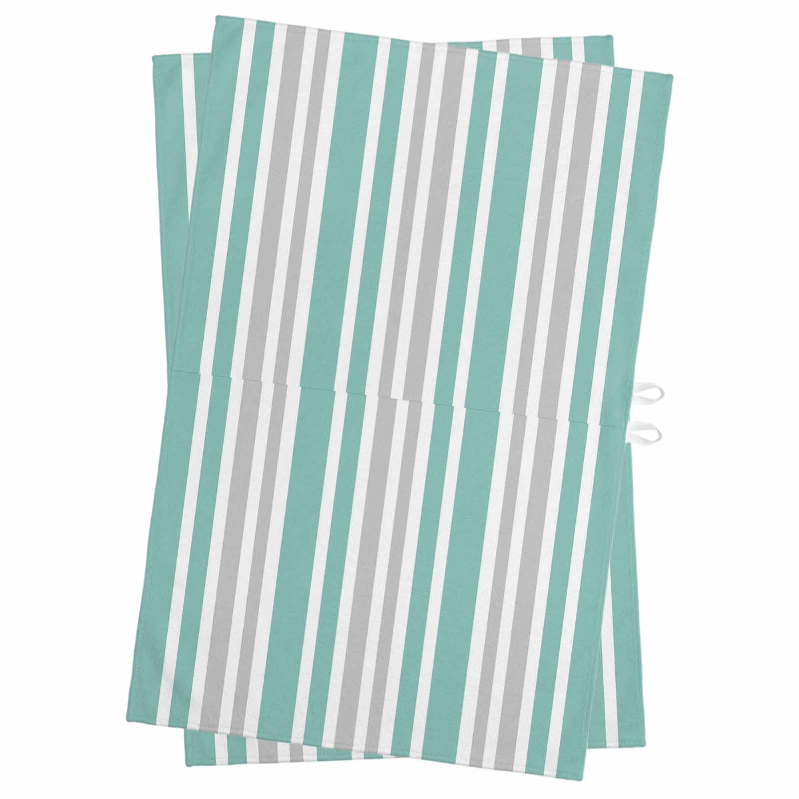 Aqua Grey Stripe Kitchen Towels Set of 2, Water Absorbent Dish Towel ...