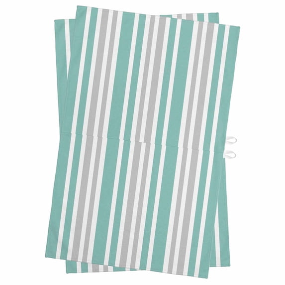 Aqua Grey Stripe Kitchen Towels Set of 2, Water Absorbent Dish Towel, Farmhouse Minimalist Striped Decorative Hand Towels - Quick Drying Cloth for Cooking Baking, 18x28 Inch