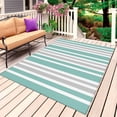 thumbnail image 1 of Aqua Grey Stripe Outdoor Rug for Patio/Deck/Porch, Non-Slip Large Area Rug 5 x 7 Ft, Farmhouse Minimalist Striped Indoor Outdoor Rugs Washable Area Rugs, Reversible Camping Rug Carpet Runner, 1 of 8
