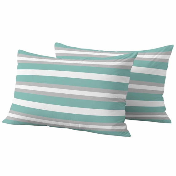 Aqua Grey Stripe Outdoor Waterproof Pillow Covers, Minimalist Farmhouse Striped Decorative Rectangle Throw Pillowcase Sofa Cushion Sham for Patio/Couch/Chair, 20"x12" 2 Pack