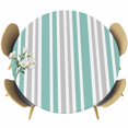 thumbnail image 1 of Aqua Grey Stripe Round Tablecloth, Fitted Table Cover with Elastic for 36"-44" Round Tables, Farmhouse Minimalist Striped Table Cloth Outdoor Indoor Dinning Party Waterproof Tablecloths, 1 of 7