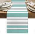 thumbnail image 1 of Aqua Grey Stripe Table Runner - 72 Inch Long, Kitchen Dining Table Runner Dresser Scarves, Farmhouse Minimalist Striped Farmhouse Decor for Coffee Tables Wedding Party Banquet, 1 of 8