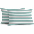 thumbnail image 1 of Aqua Grey White Stripe Lumbar Pillow Covers 20x12 Inch Set of 2, Rustic Modern Turquoise Striped Waterproof Outdoor Pillow Covers, Decorative Cushion Pillowcases for Couch, Sofa, Bed, Garden, Patio, 1 of 9