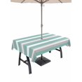 thumbnail image 1 of Aqua Grey White Stripe Outdoor Tablecloth with Umbrella Hole, Rustic Modern Turquoise Striped Spillproof Waterproof Outdoor Table Cover, Patio Tablecloths for Party Picnic Camping, Rectangle 52"x70", 1 of 9