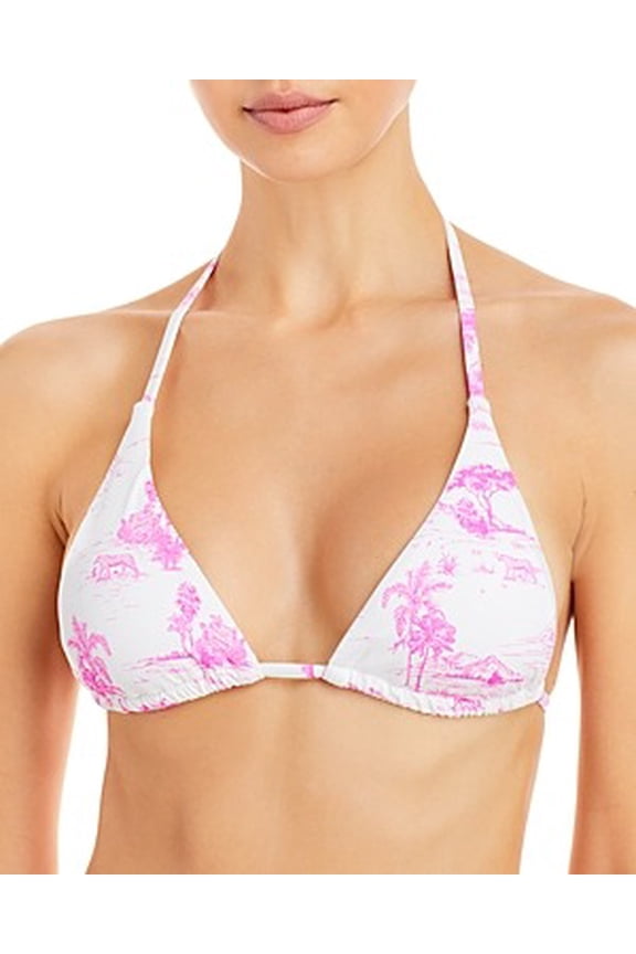 HOT PINK Printed Triangle Bikini Swim Top, US Medium