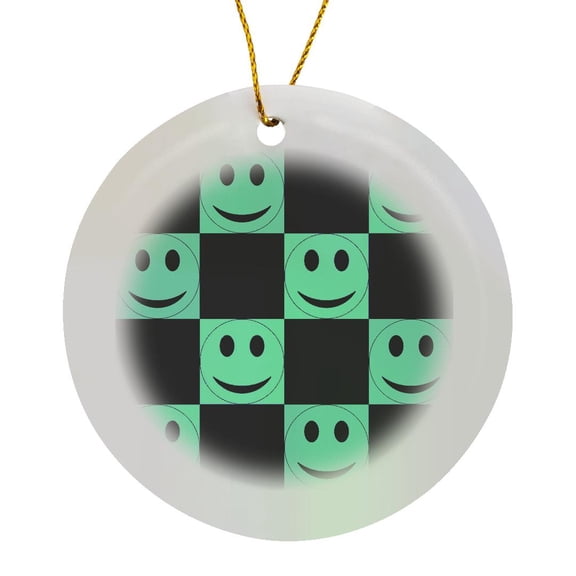 3drose, Aqua Happy Face Squares - Happiness - Fun Art, Circle Porcelain Ornament