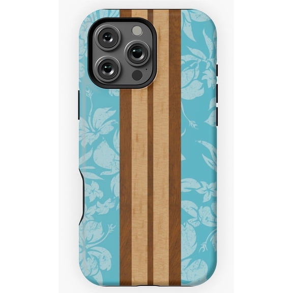 Aqua Hawaiian Surfboard Sunset Beach Ocean Wave Retro iPhone 11 12 13 14 15 16 17 Pro Max Case