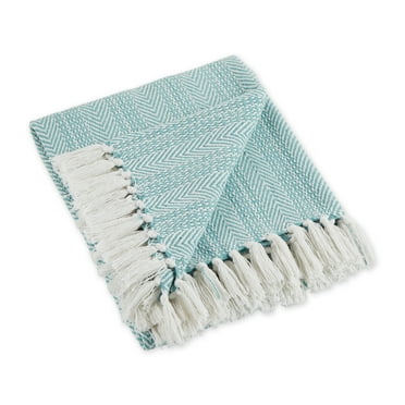 Aqua Herringbone Stripe Throw