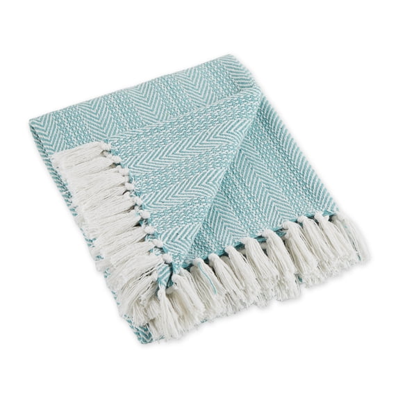 Aqua Herringbone Stripe Throw