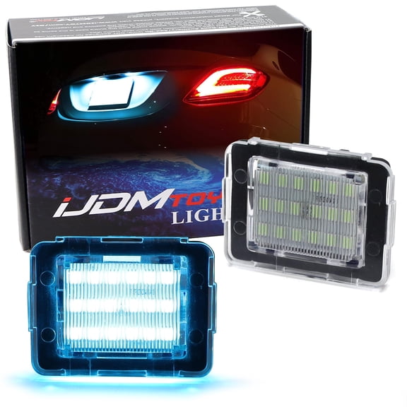 Aqua Ice Blue 3W Full LED License Plate Light Kit For Mercedes-Benz GLA GLC GLE GL GLS ML SLK Class, Powered by 18-SMD Aqua LEDs & Can-bus Error Free