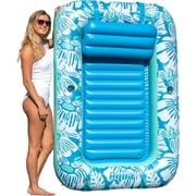 Aqua Inflatable Tanning Pool Lounger & Float with Removable Pillow - 71" x 48  - Blue Flowers