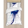 thumbnail image 1 of Aqua Jellyfish Duvet Cover Set, Close Up Image Aquatic Creature Illustration on a Plain Background, Decorative 2 Piece Bedding Set with 1 Pillow Shams, Twin Size, Azure Blue and White, by Ambesonne, 1 of 3