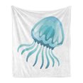 thumbnail image 1 of Aqua Jellyfish Soft Flannel Fleece Blanket, Close Up Digitally Generated View of an Oceanic Exotic Creature, Cozy Plush for Indoor and Outdoor Use, 70" x 90", Pale Blue and Seafoam, by Ambesonne, 1 of 5