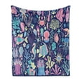 thumbnail image 1 of Aqua Jellyfish Soft Flannel Fleece Blanket, Colorful Various Underwater Plants Shells Fish Corals Algae, Cozy Plush for Indoor and Outdoor Use, 60" x 80", Night Blue and Multicolor, by Ambesonne, 1 of 5