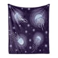 thumbnail image 1 of Aqua Jellyfish Soft Flannel Fleece Throw Blanket, Abstract Fantasy World Rounds and Creature Along Tentacles, Cozy Plush for Indoor and Outdoor Use, 50" x 70", Dark Purple and Baby Blue, by Ambesonne, 1 of 5