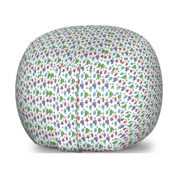 Aqua Jellyfish Storage Toy Bag Chair, Happy Scene of Smiling Sea Animals Octopus Starfish Bubbles, Stuffed Animal Organizer Washable Bag, Large Size, Multicolor, by Ambesonne