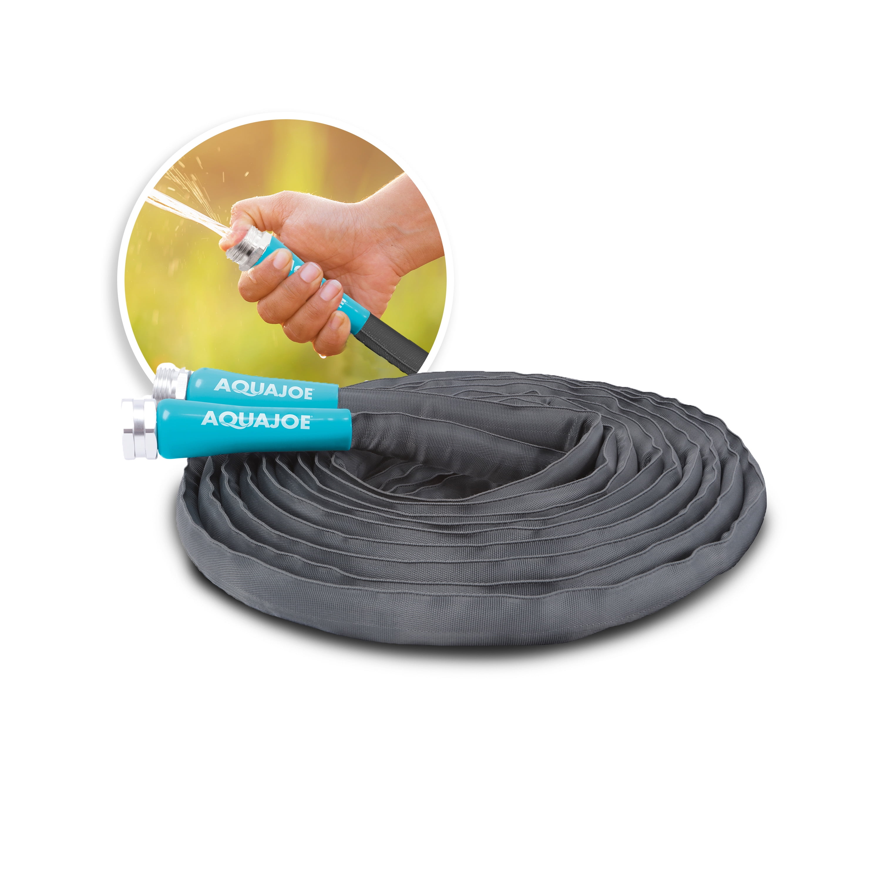Aqua Joe 25ft Ultra Flexible Kink-Free Fiberjacket Garden Hose, Metal Fittings