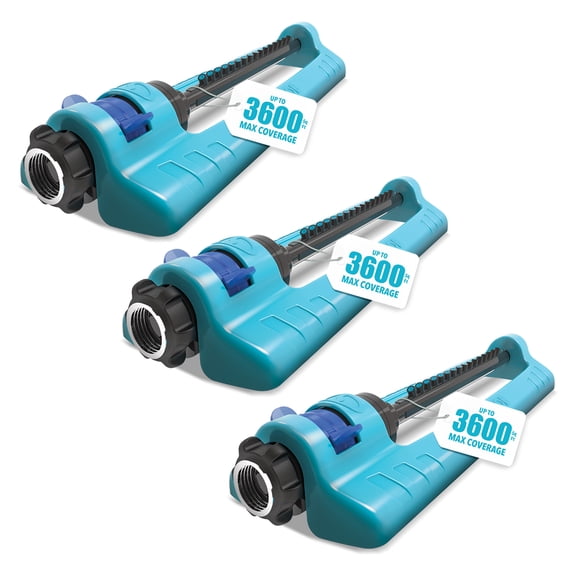 Aqua Joe 3 Pack Oscillating Sprinkler with Adjustable Spray, 3600 Square Foot Coverage