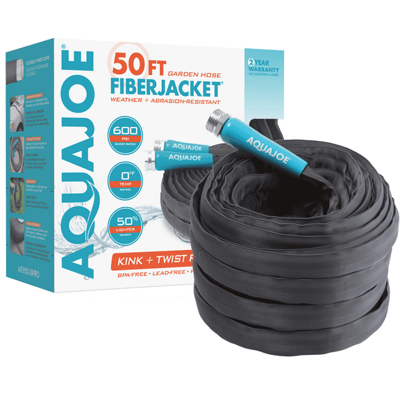 Aqua Joe 50ft Ultra Flexible Kink-Free Fiberjacket Garden Hose, Metal Fittings