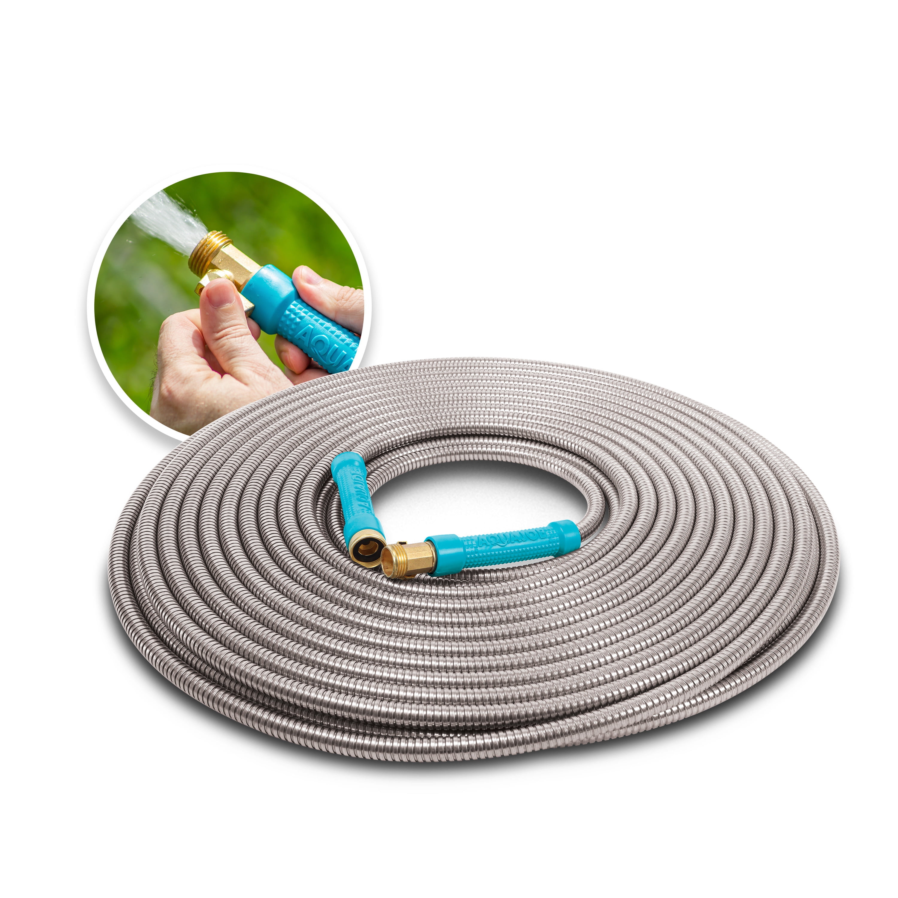 Aqua Joe Heavy-Duty Kink-Free 100-foot Garden Hose, 1/2-inch, on/off Valve, Stainless Steel