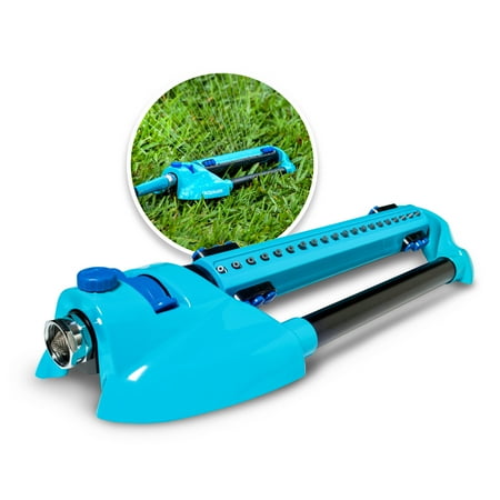 Aqua Joe - AJ-OMS20-BRS Indestructible Metal Base Oscillating Sprinkler | Customizable Coverage | 4973 sq ft Max Coverage