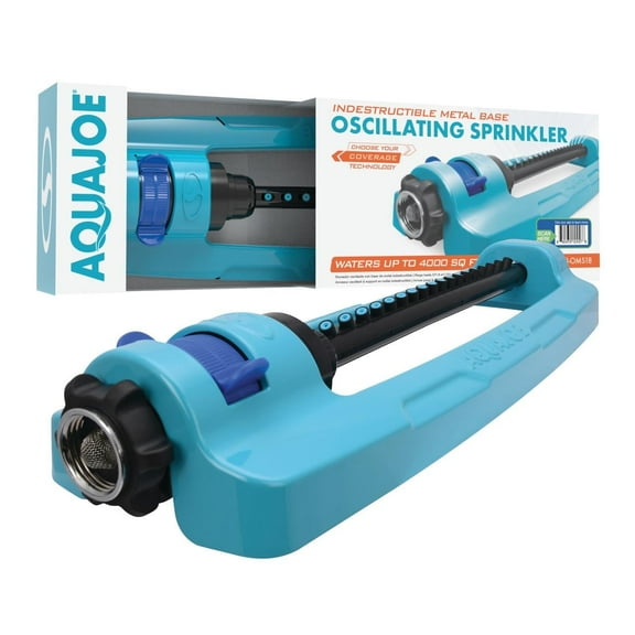 Aqua Joe Oscillating Metal Lawn Sprinkler, Adjustable Spray, 4,000 Sq. Ft. Max Coverage