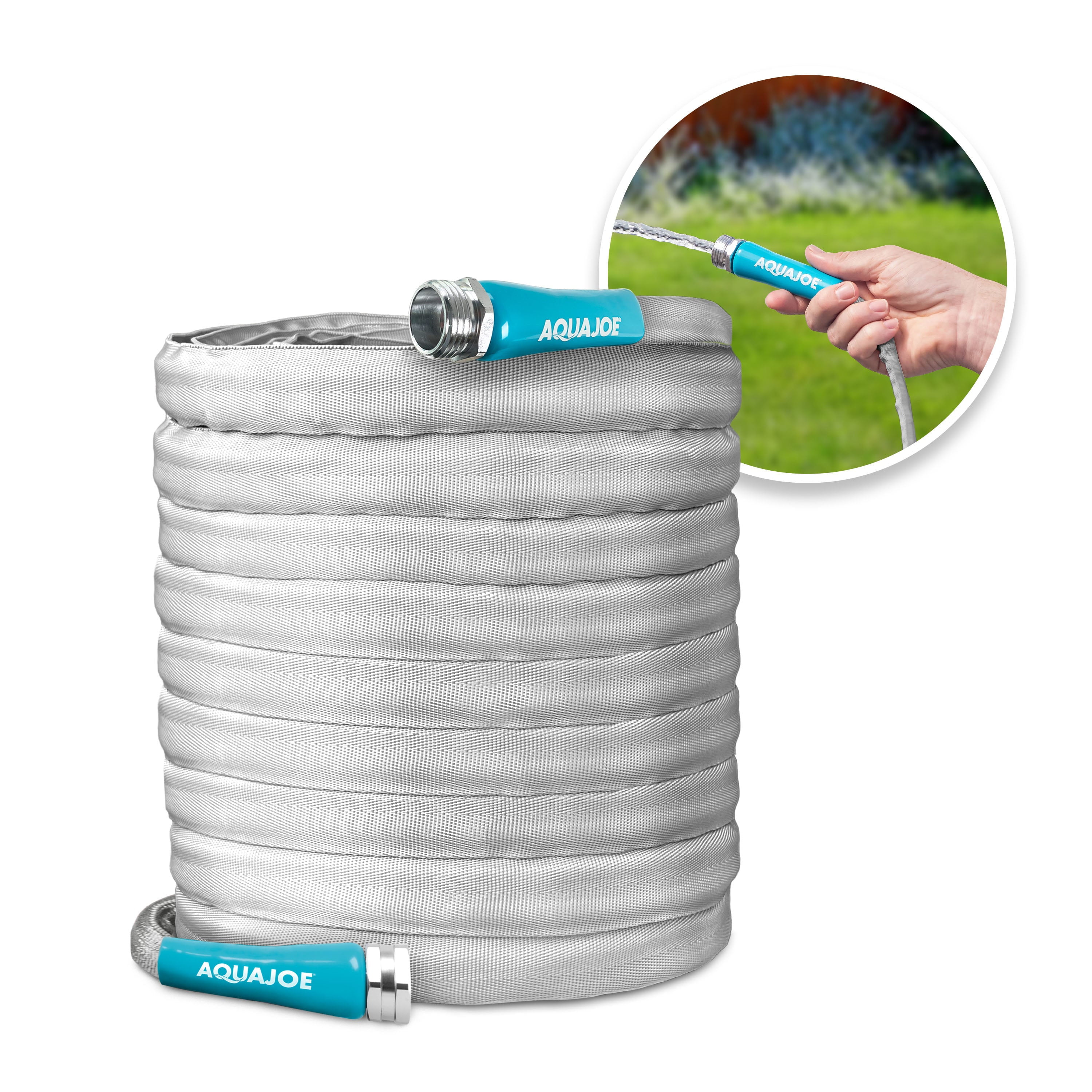 Aqua Joe 100ft Silver Reinforced Garden Hose with Metal Fittings
