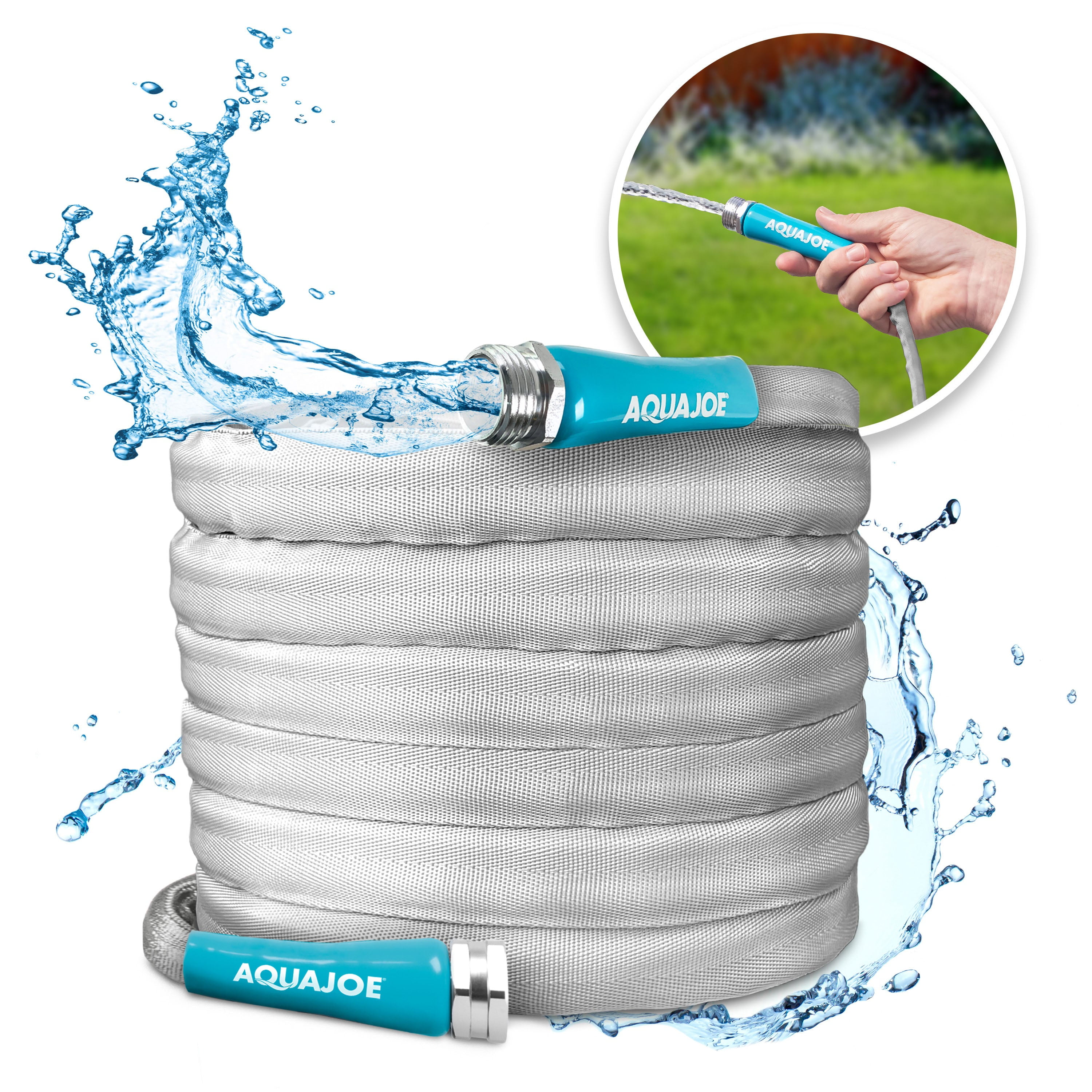 Aqua Joe 50ft Silver and Blue Reinforced Garden Hose