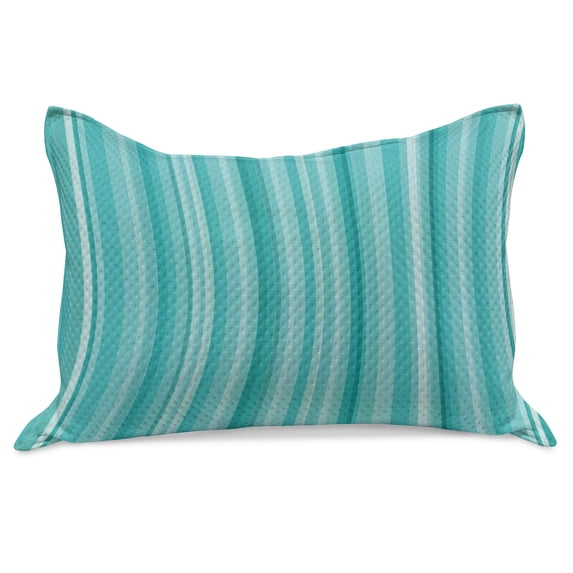 Aqua Knitted Quilt Pillowcover, Abstract Ocean Inspired Palette Lines Geometrical Image Illustration, Standard King Size Pillow Cover for Bedroom, 36" x 20", Turquoise Pale Blue, by Ambesonne