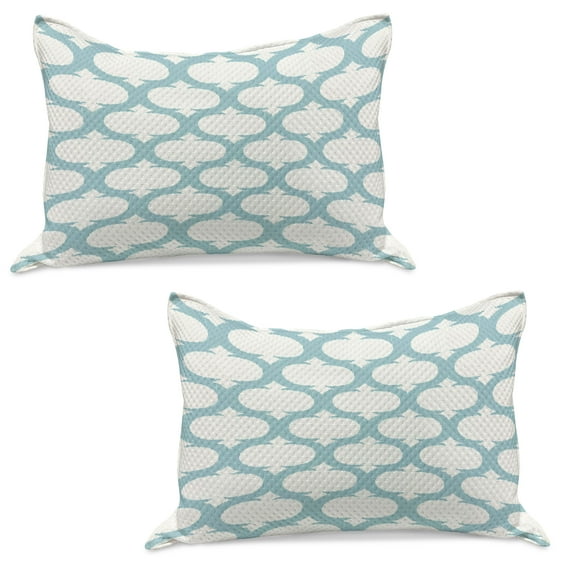 Aqua Knitted Quilt Pillowcover Set of 2, Mesh Pattern with Curvy Lattice Design Old Fashioned Pastel, Standard Queen Pillow Sham Bedroom, 30" x 20", Seafoam Cream, by Ambesonne
