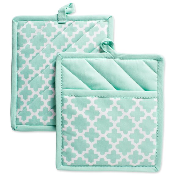 DII Modern Style Cotton Lattice Potholder in Aqua Blue Finish (Set of 2)