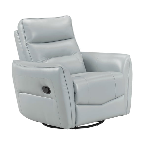 Aqua Leather Swivel Recliner Chair for Living Room, 360-Degree Rotation with Smooth Glide and Pull-Handle Reclining, High-Density Foam Cushioning on Solid Wood Frame