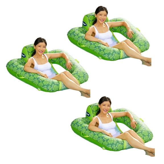 Aqua Leisure 0 Gravity Inflatable Swimming Pool Lounge Float, Green, 3 Pack