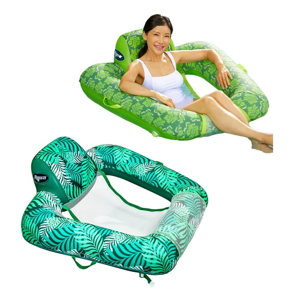 Aqua Leisure 0 Gravity Swimming Pool Lounge Chair Float, Green + Teal Fern