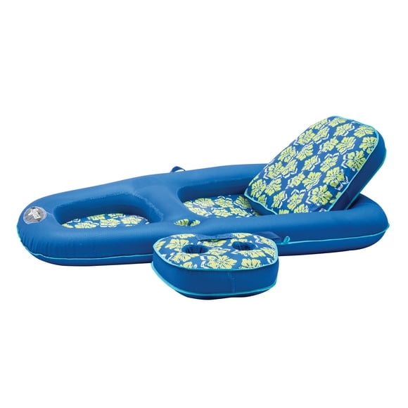 Aqua-Leisure AZL14856Z Inflatable 2 in 1 Recliner Pool Float, Royal/Lime Hibiscus