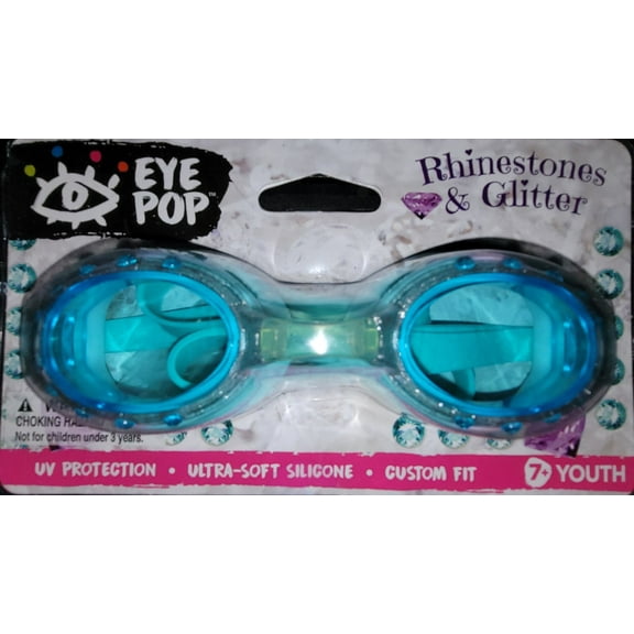 Aqua Leisure Eye Pop Blue Rhinestones And Glitter Swimming Sport Goggles - Age 7+ Youth